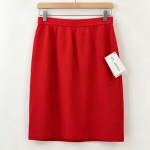 St. John Quiet Luxury Red Knit Skirt Women 8 Old Money Mob Wife Corporate Chic